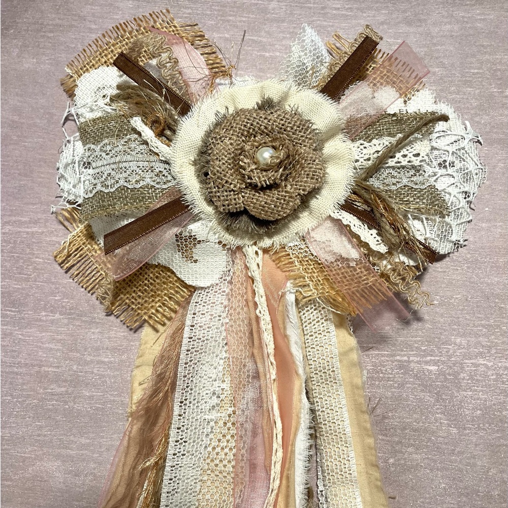 BEAUTIFUL and elegant Shabby chic cream rag bow. One of a kind